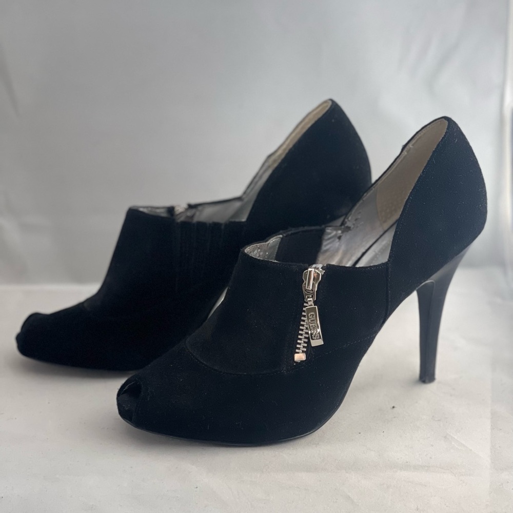 Edgy Black Peep-Toe Suede Heels